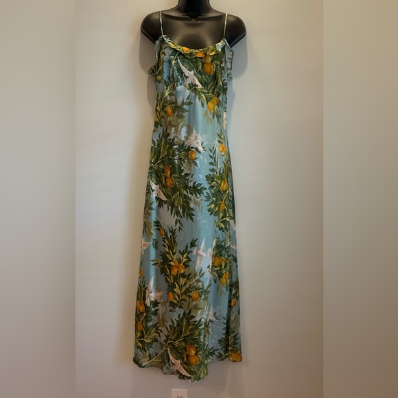 Reformation Arabella 100% Silk Slip Dress in Villa Livia Blue Lemon Print - Picture 2 of 8